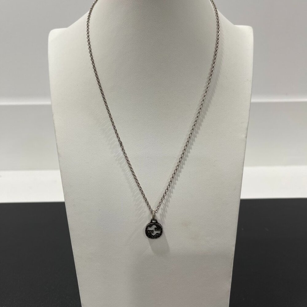 Gucci GG Interlocking Pendant Necklace Gunmetal with Silver Chain (JB1303)